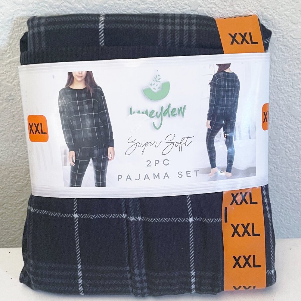New Honeydew Womens Super Soft 2 Piece Pajama Set NWT XXL Plaid Top Jogger